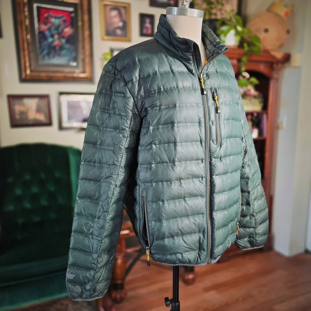 Gerry Mens Puffer Jacket Green 650 Fill Power Down Quilted Full Zip Coat Large